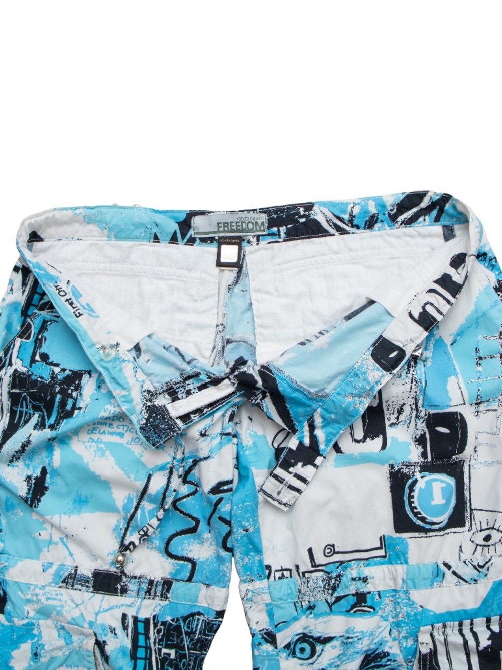 Roberto Cavalli Freedom Cargo Pants Blue Graphic Print Utility Joggers Size 42 - Picture 5 of 11